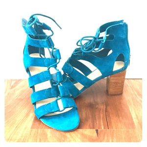Blue Suede Crisscross Tie Marc Fisher heels
